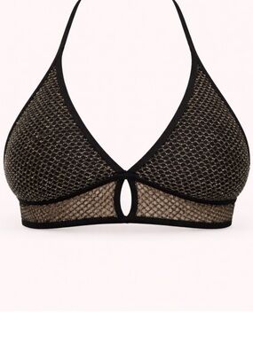 BECCA Network Halter Bikini Top Black Gold Metallic Mesh